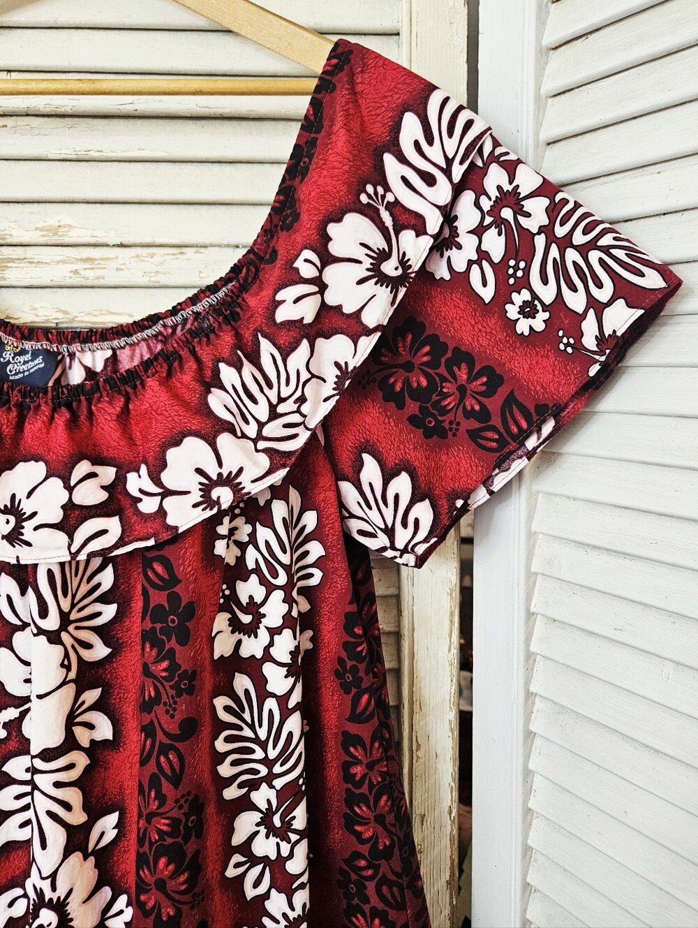Vintage Y2K Royal Creations Red & White Floral 100% Cotton Hawaiian Dress Large - Picture 3 of 13